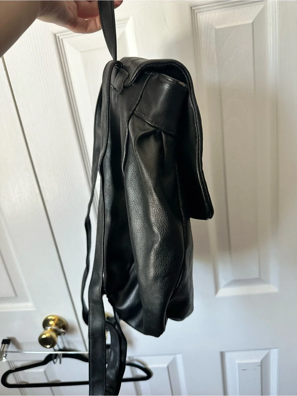 Merona Faux Leather Black Backpack with Adjustable Straps